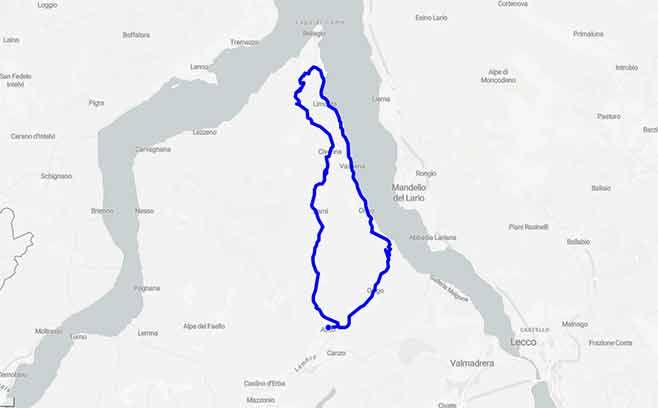 Lago di Como  -  in moto sul leggendario Circuito del Lario - Mappa minitour