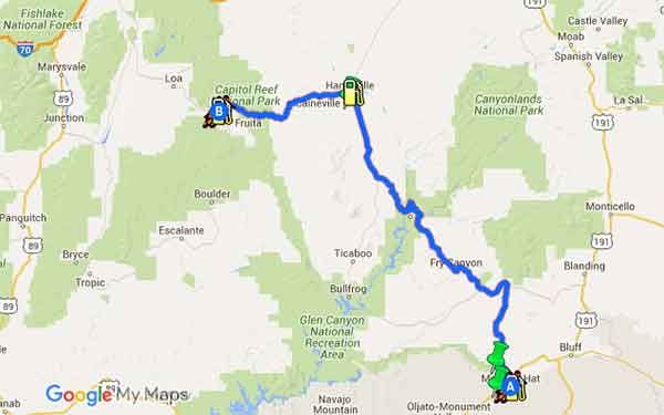 Viaggi in moto: Sud-Ovest degli USA - Tappa 4: Moki Dugway - Mappa