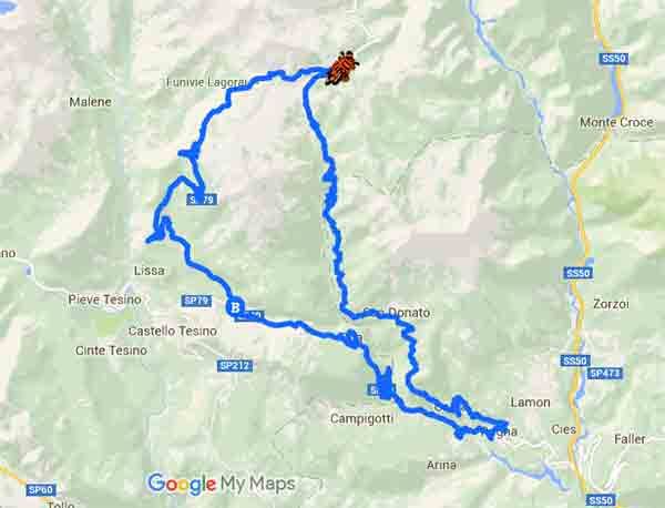In Trentino fra le curve e i tornanti del Passo Brocon - Mappa
