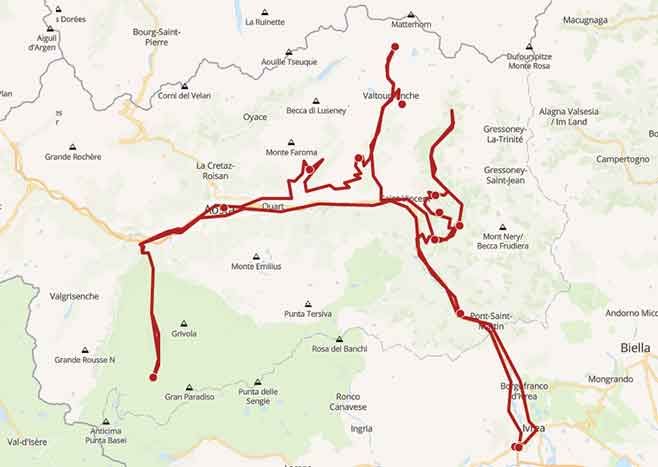 Alla scoperta in Val d'Aosta di strade dai panorami favolosi - Mappa