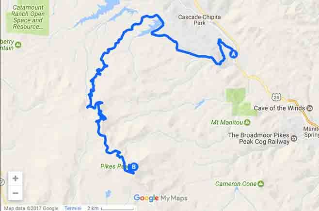 Pikes Peak, Colorado, la strepitosa strada verso le nuvole - Mappa