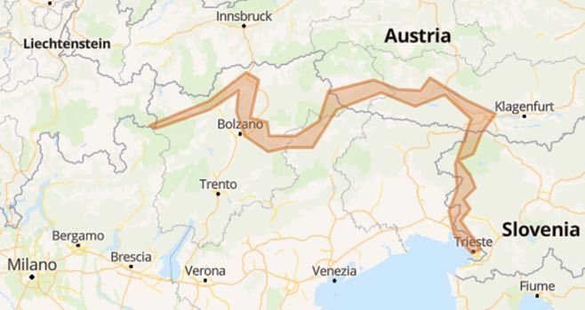 Attraversamento delle Alpi in moto dallo Stelvio a Trieste - Mappa