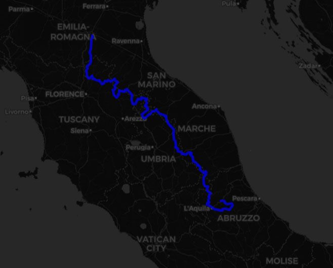 Bologna - Campo Imperatore in moto sulla Dorsale Appenninica - Mappa