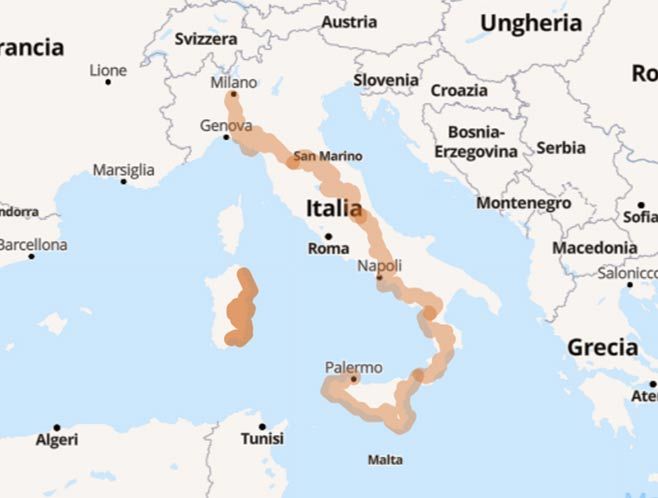 La Via Appenninica Milano Sicilia con rientro dalla Sardegna - Mappa