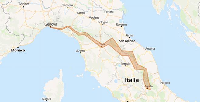 Avventura in moto da Genova Campo Imperatore - Mappa